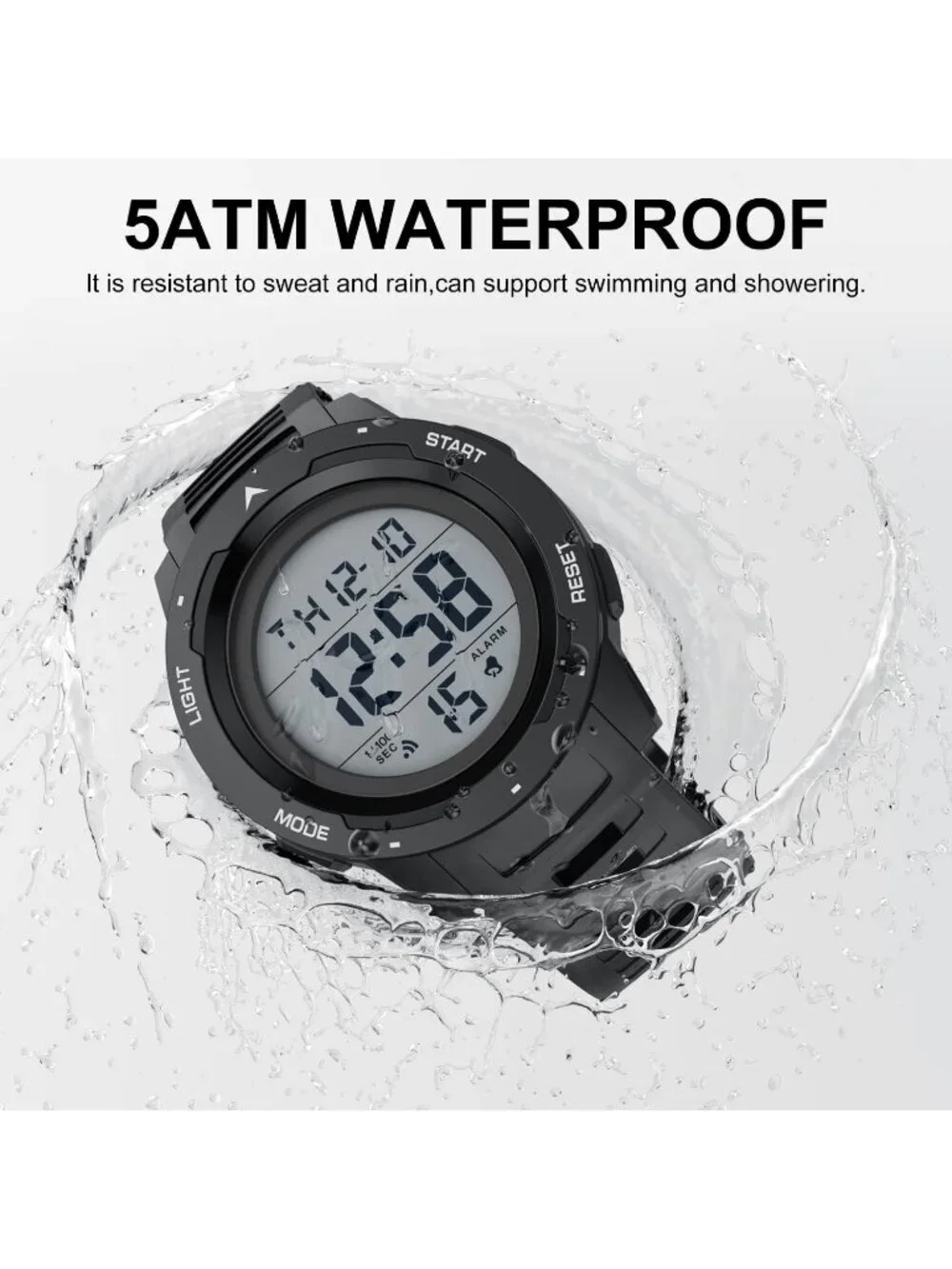 Men's All Black Analog Quartz Rubber Strap Military Waterproof LED Digital Watch
